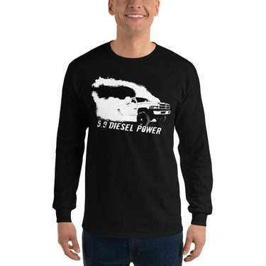 2nd Gen diesel Burnout Rolling Coal Long Sleeve modeled in black